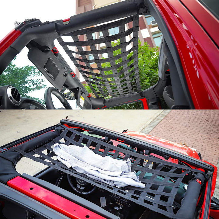 Mesh Cargo Net Roof Top Netting Hammock for 1987-2023 Jeep Wrangler YJ TJ JK JL &amp; Gladiator JT, Black