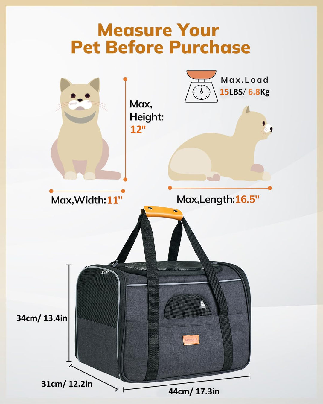 Cat Carrier - Soft Sided Cat Carrier Large for Big Medium Cats and Puppy up to 15lbs, Pet Carrier with Safety Zippers, Foldable Bowl, Airline Approved Large Cat Carrier - Dark Gray