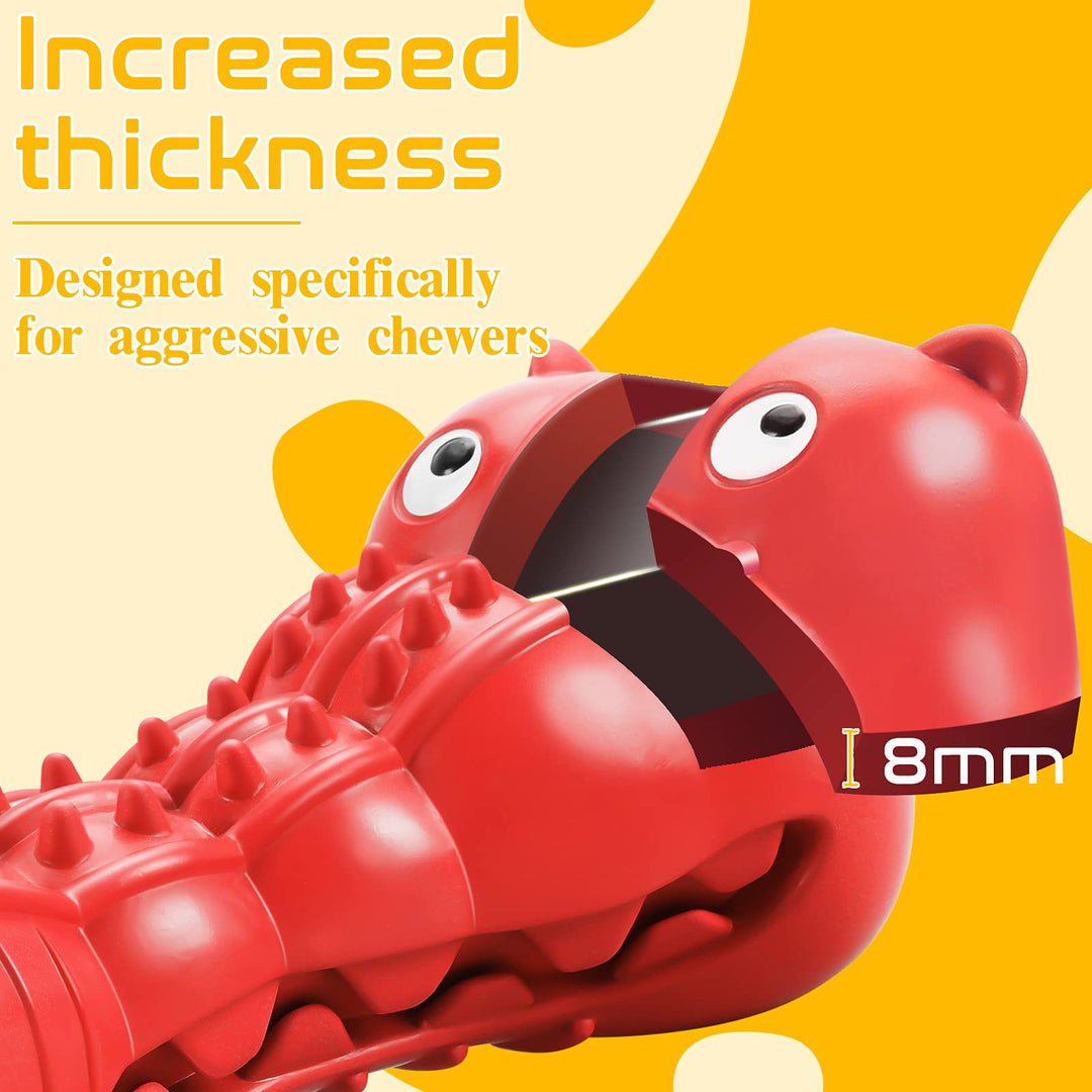 Squeaky Dog Toys for Aggressive Chewers, Tough Indestructible Chew Toys for Large Medium Breed Dog with Non-Toxic Natural Rubber (Hippo-red)