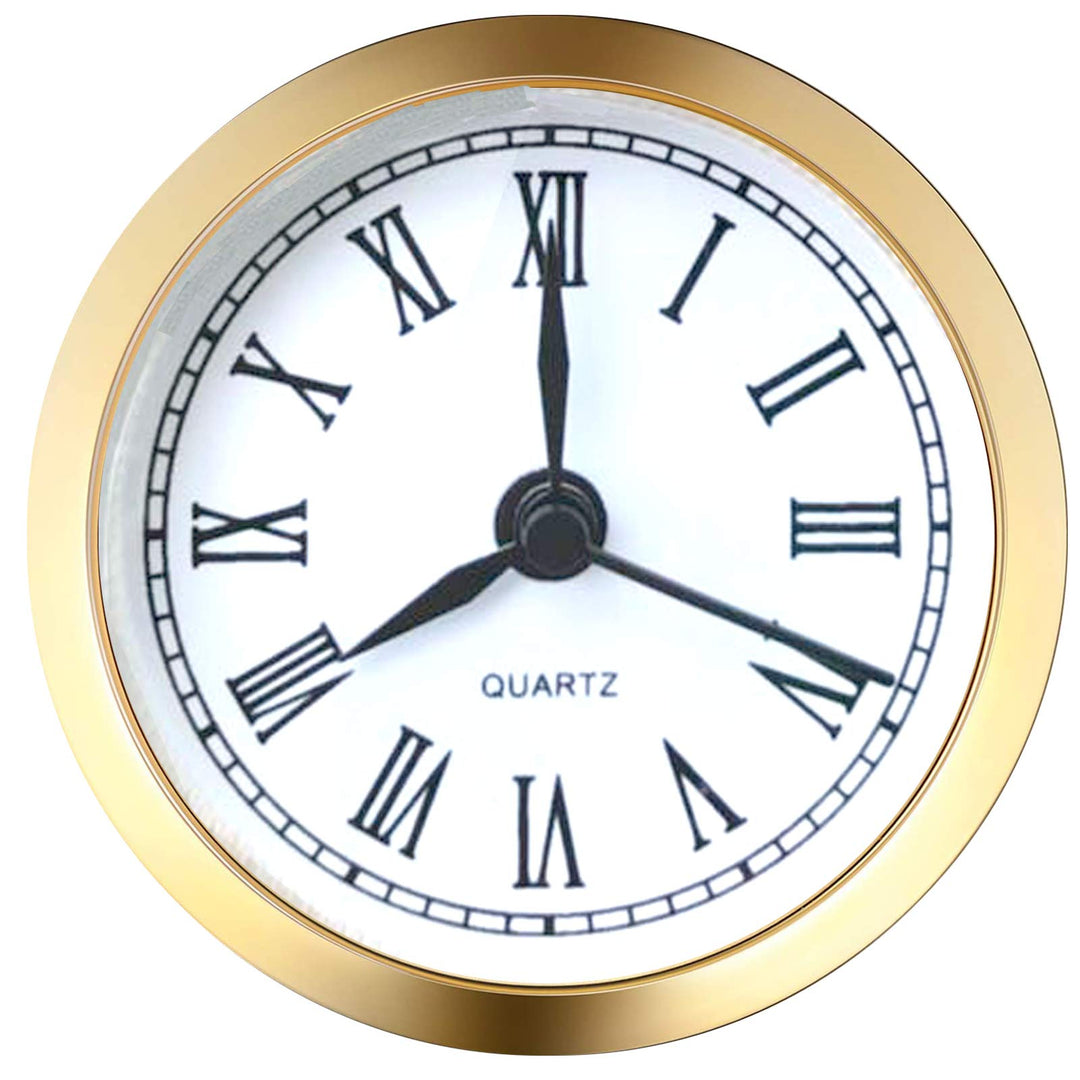 Mini Clock Insert 2.4 Inch (61 mm) Round Quartz Clock Fit-up Movement Miniature Clock White Dial Gold Tone Bezel Roman Numerals (Gold)