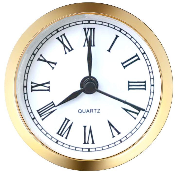 Mini Clock Insert 2.4 Inch (61 mm) Round Quartz Clock Fit-up Movement Miniature Clock White Dial Gold Tone Bezel Roman Numerals (Gold)