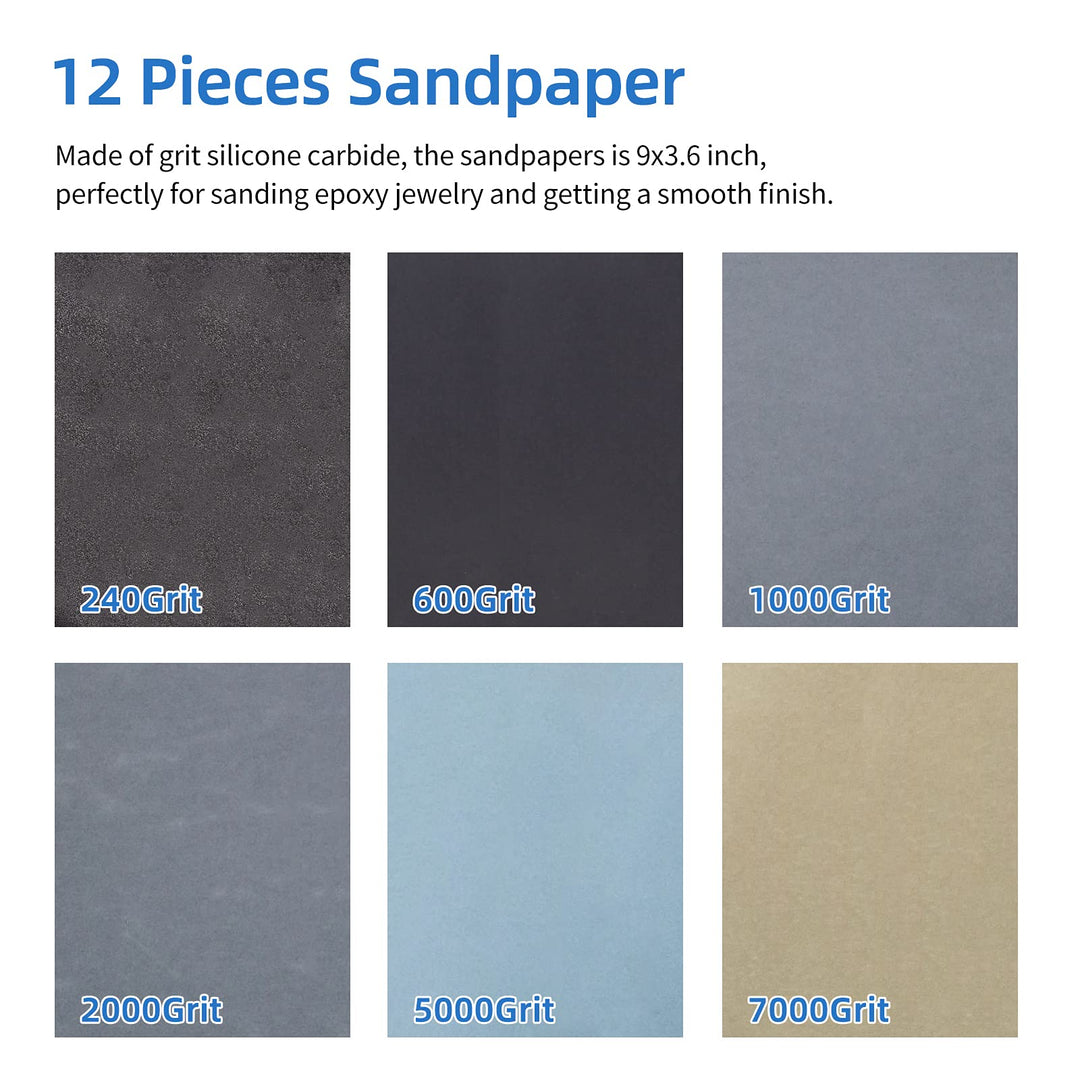 24PCS Resin Casting Tools Set, Epoxy Resin Sandpaper and Polishing Kit, 5 Resin File, 12 Sand Papers, 4 Polishing Blocks, for Polishing Epoxy Resin Jewelry Making Supplies