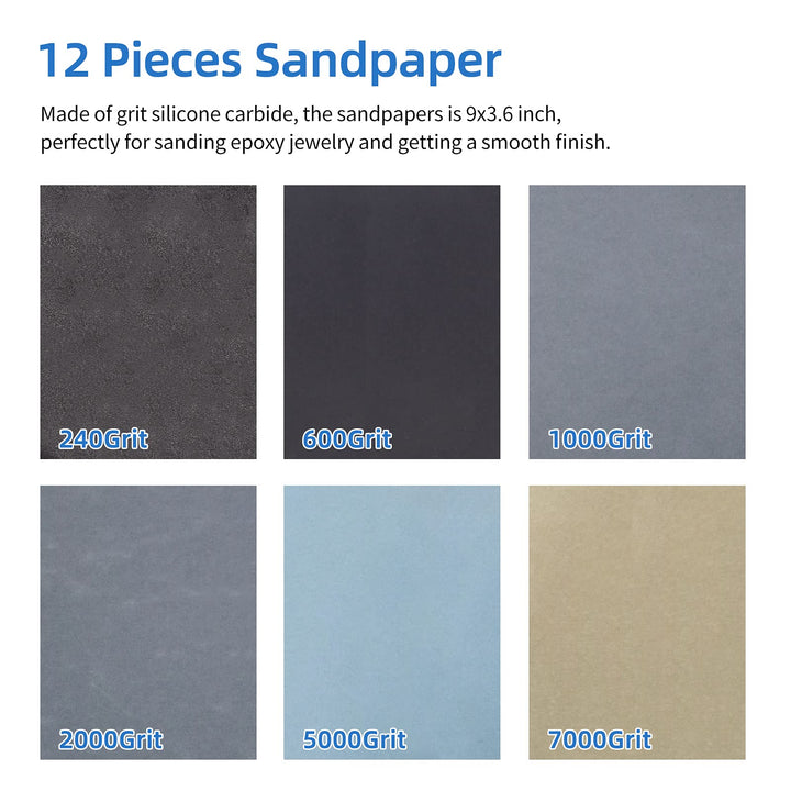 24PCS Resin Casting Tools Set, Epoxy Resin Sandpaper and Polishing Kit, 5 Resin File, 12 Sand Papers, 4 Polishing Blocks, for Polishing Epoxy Resin Jewelry Making Supplies
