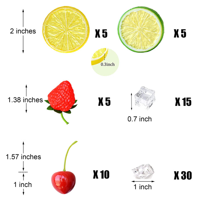 70 Pcs Fake Fruits Ice Cube Set, Include 10 Artificial Lemon Slice 10 Simulation Cherries 5 Fake Strawberry 45 Fake Crushed Ice and Ice Cubes for Home Kitchen Decoration