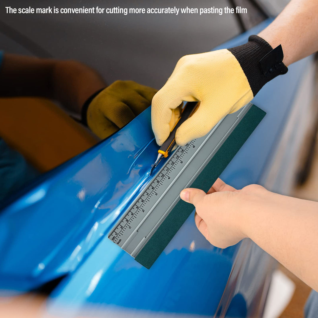 12 Inch Felt Squeegee for Vinyl wtih Ruler 30CM 4 Round Corners Universal Card, Window Tint Film Installing Hard Silver PP Car Vinyl Wrap Scraper Tool