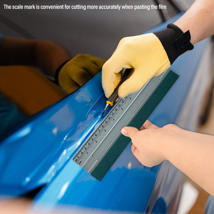 12 Inch Felt Squeegee for Vinyl wtih Ruler 30CM 4 Round Corners Universal Card, Window Tint Film Installing Hard Silver PP Car Vinyl Wrap Scraper Tool