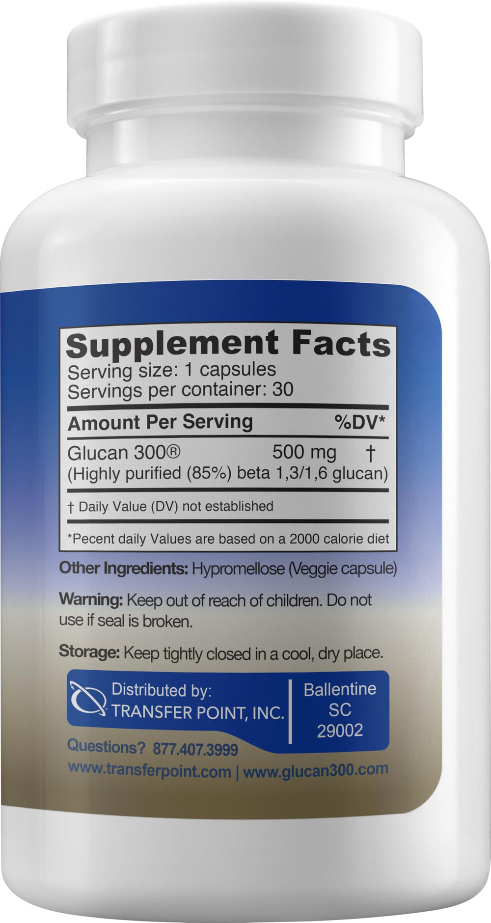 Immune Support Supplement with 500mg of Highly Purified Beta Glucan Per Capsule (Pack of 1)