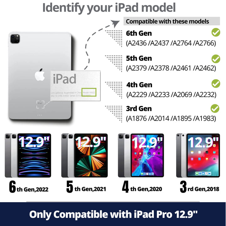 iPad Pro 12.9 Case with Keyboard: Detachable Wireless iPad Pro 12.9 Keyboard 6th 5th 4th 3rd Gen, iPad 12.9 Case with Keyboard &amp; Pencil Holder | Multi-Touch Trackpad, Backlits, Front &amp; Back Protection