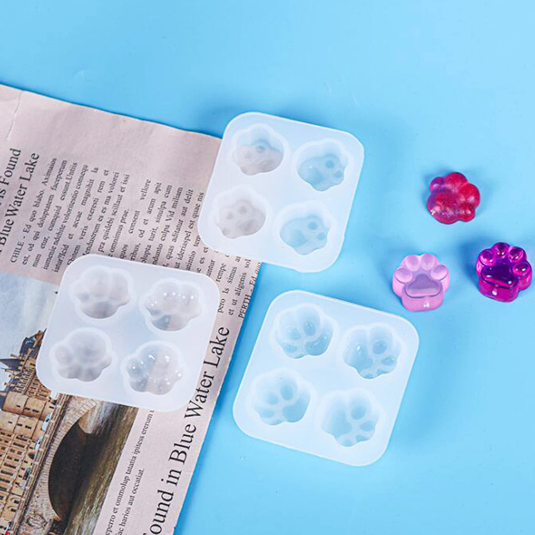 Cat Paw Silicone Resin Mould Set, 4 PCS Bear Claw Silicone Epoxy Resin Moulds, 10 PCS Black Wax Rope, 100 PCS Eye Screw Pins for Resin DIY, Pendant, Keychain