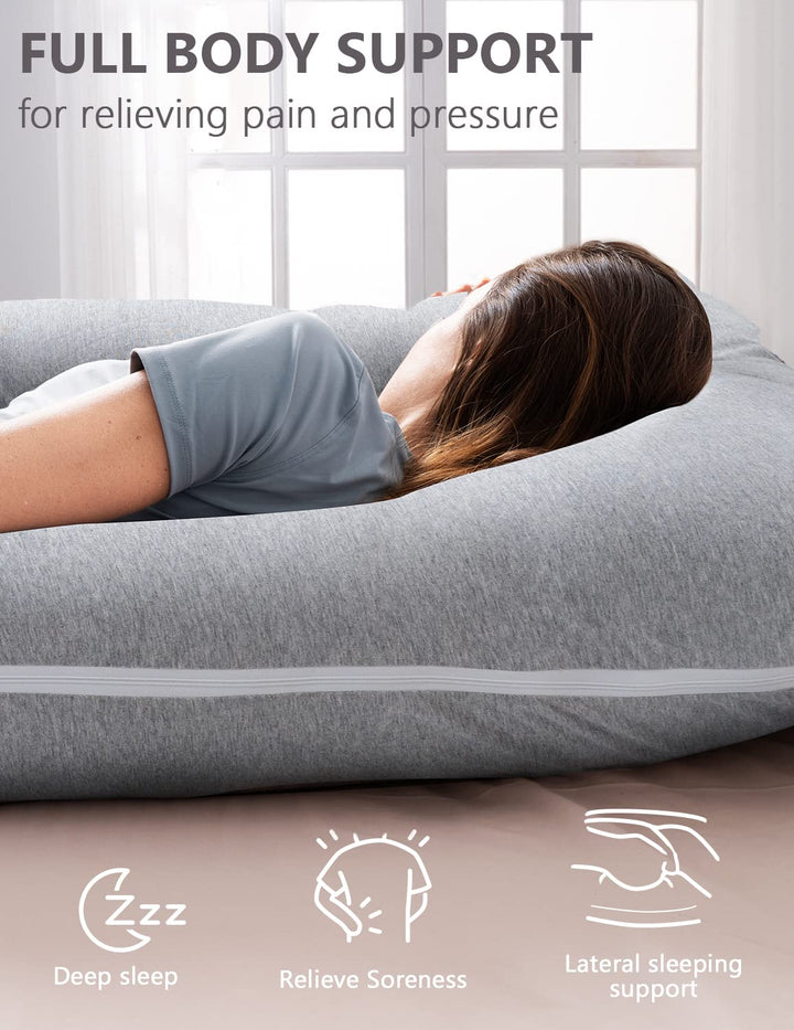 AngQi Maternity Pillow for Pregnant Women, Cooling Pregnancy Pillows for Sleeping - Maternity Body Pillow with Purple Jersey Double Zipper Removable Pillowcase 55inches