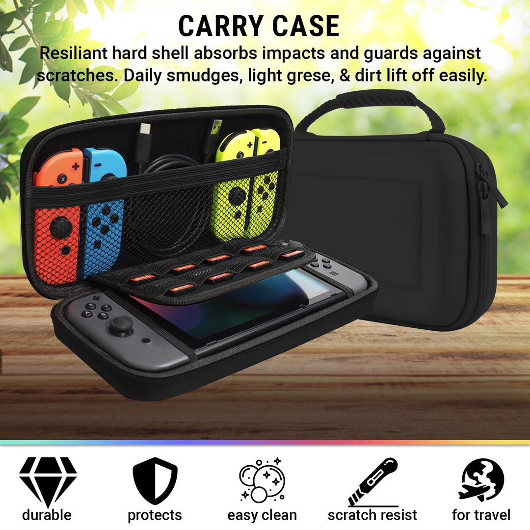 Switch Accessories Bundle - Essentials Pack for Nintendo switch OLED Case &amp; Screen Protector , Grip Case, Games Holder, Headphones - Classic Black Edition