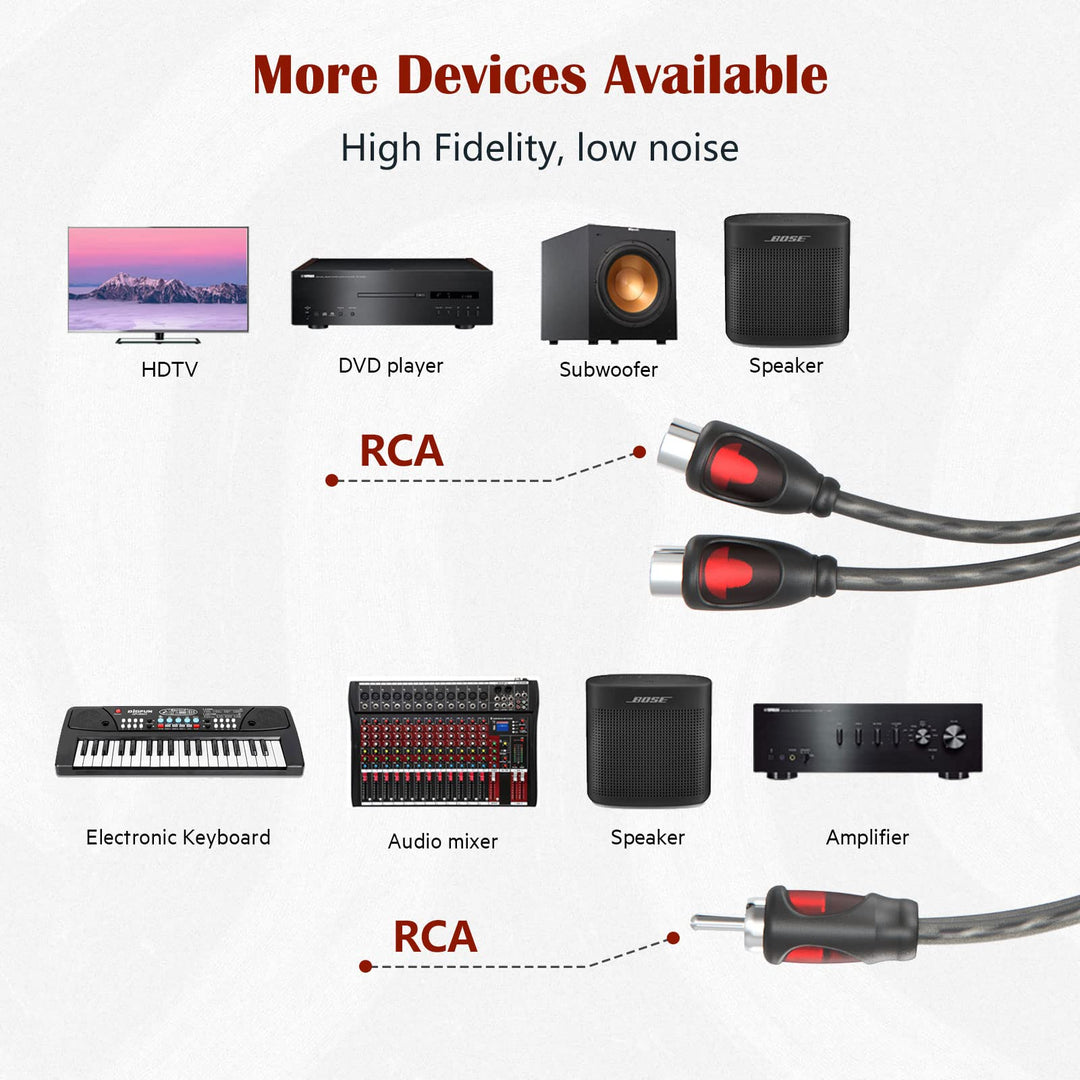 ROCKRIX 1ft RCA 1 Male to 2 Female Audio Speaker Y Adap