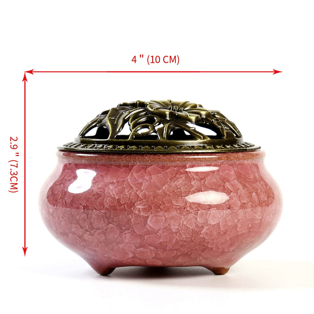 Censer Sky Blue Incense Burner with Calabash Incense Stick Holder - Porcelain Charcoal Censer for Use with Resin Granular Powder Cone or Coil Incense (Violet)