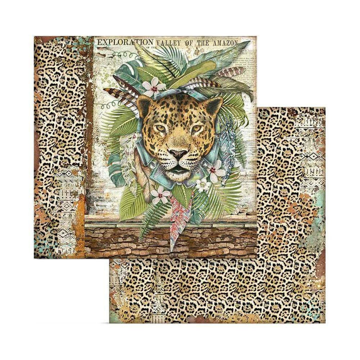 Mini Scrapbooking Pad-Double Sided Sheets-Amazonia, Paper, Wooden, 8 x 8 inches v