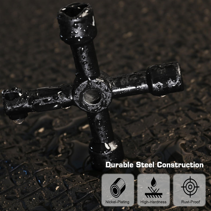 4 Way Sillcock Water Key Multi-functional Universal Cross Water Spigot Key Zinc Alloy Plumbers Electricians Valve Tools Black Silcock Key 4 Way