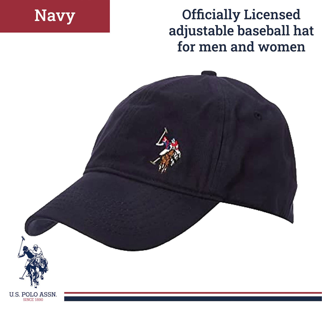 U.S Polo Assn. Dad Hat, Adult Cotton Adjustable Baseball Cap with Curved Brim and Embroidered Horse Logo, Navy,One Size