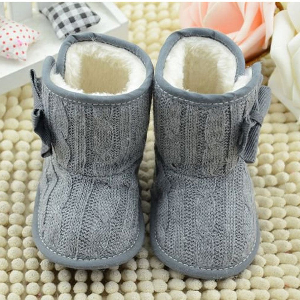 Little Baby Fleece Fur Knit Snow Boots Infant Warm Winter for 0-18 Months (12-18 Months, Grey)