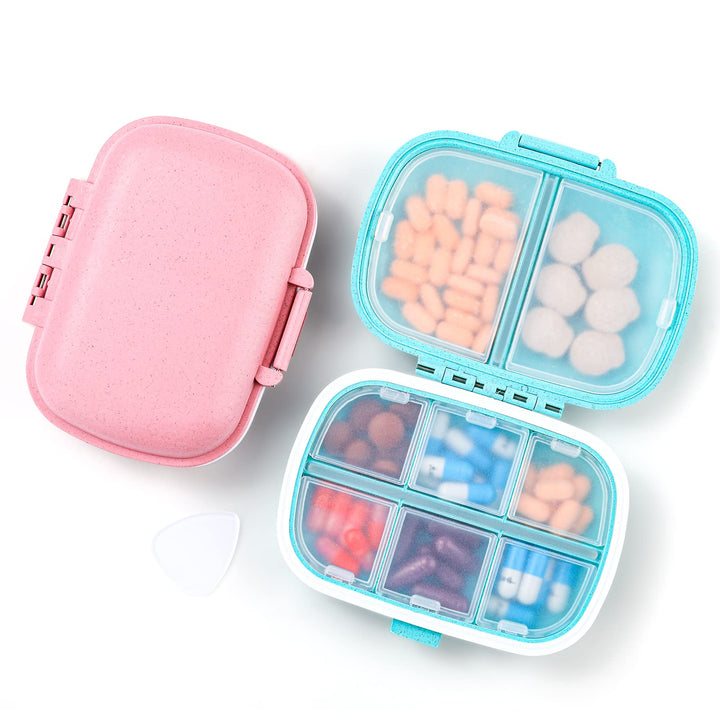 2 Pack 8 Compartments Travel Pill Organizer Moisture Proof Small Pill Box for Pocket Purse Daily Pill Case Portable Medicine Vitamin Holder Container