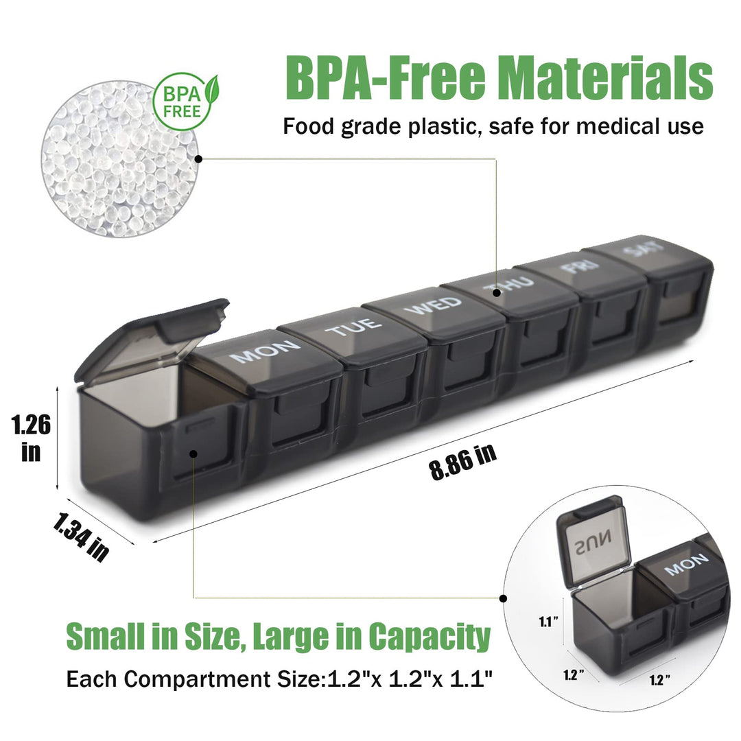 2 Pack Weekly Pill Organizer, Large 7 Day Pill Case, Daily Vitamin Case Medicine Box, AM/PM Pill Containers for Medicine Supplements Fish Oil(White & Black)