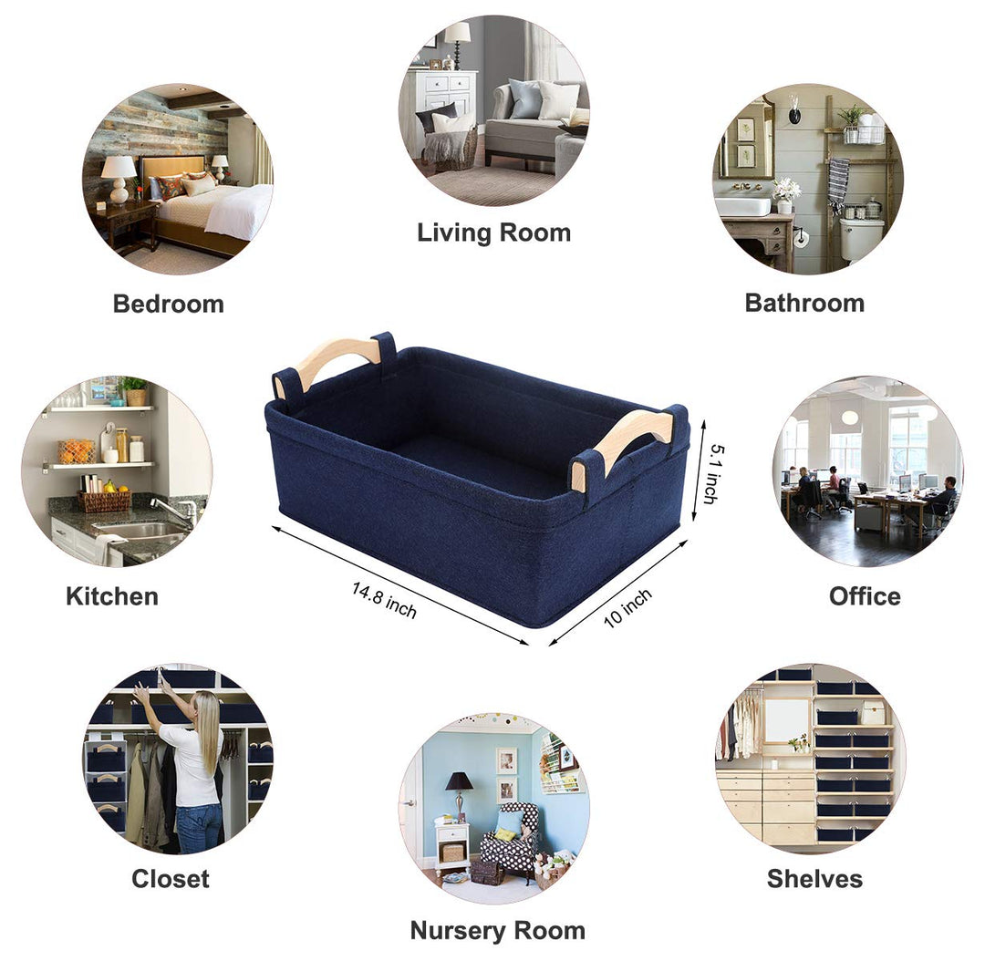 Basket Small Storage Baskets Little Basket Felt Soft Fabric Basket Storage Bins for Books Magazines Newspapers Shelves Storage Basket Collapsible Storage Basket Navy Blue Basket Storage Containers
