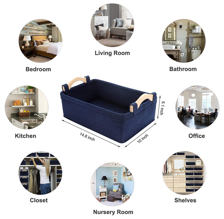 Basket Small Storage Baskets Little Basket Felt Soft Fabric Basket Storage Bins for Books Magazines Newspapers Shelves Storage Basket Collapsible Storage Basket Navy Blue Basket Storage Containers