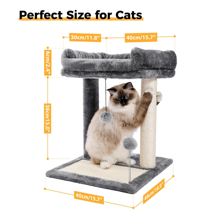 Cat Scratching Post Bed, Small Cat Tree Tower with Cat Scratcher Pad Large Top Removable Bed with Play Ball Great for Kittens and Cats