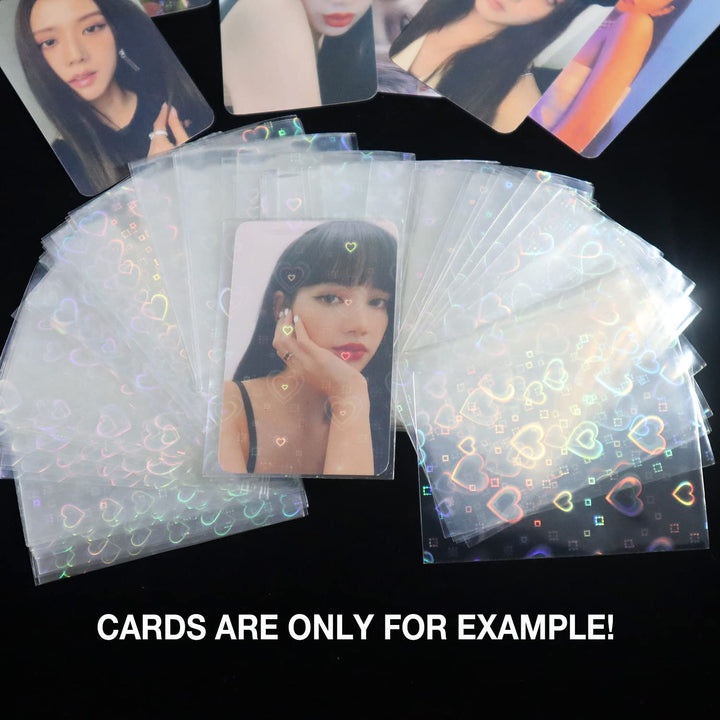 100pcs/Lot Love Heart-Shape Laser Flashing Card Sleeves Trading Cards Film Magic Kpop Card Protector Holographic Foil Protective Cover (61x88mm)