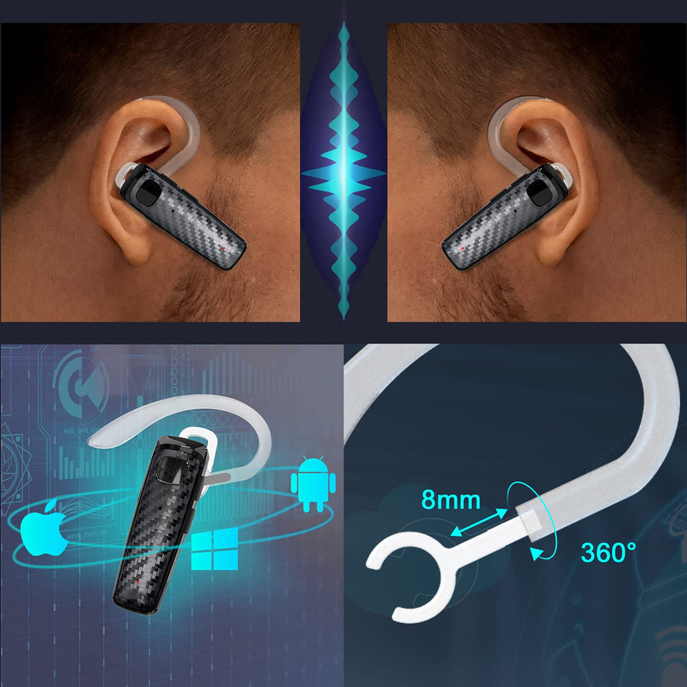 Bluetooth Headset, CVC8.0 Handsfree Bluetooth Earpiece, 16 Hrs Talk Time Noise Cancelling Single Ear Wireless Headset for Office Driving, Compatible with iPhone & Android Samsung Cellphone