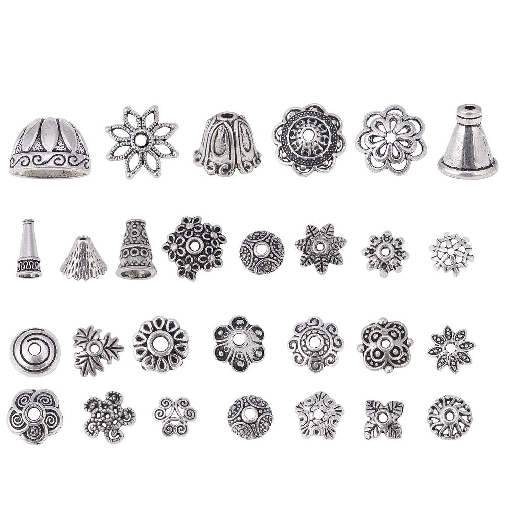 Bingcute 200Pcs Assorted Metal Tibetan Silver Bead Caps