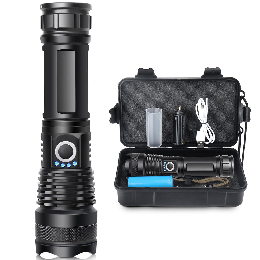 Rechargeable LED Flashlight, 10000 Lumen Super Bright, 5 Modes, Waterproof, Durable, Battery Powered, 1 Pack