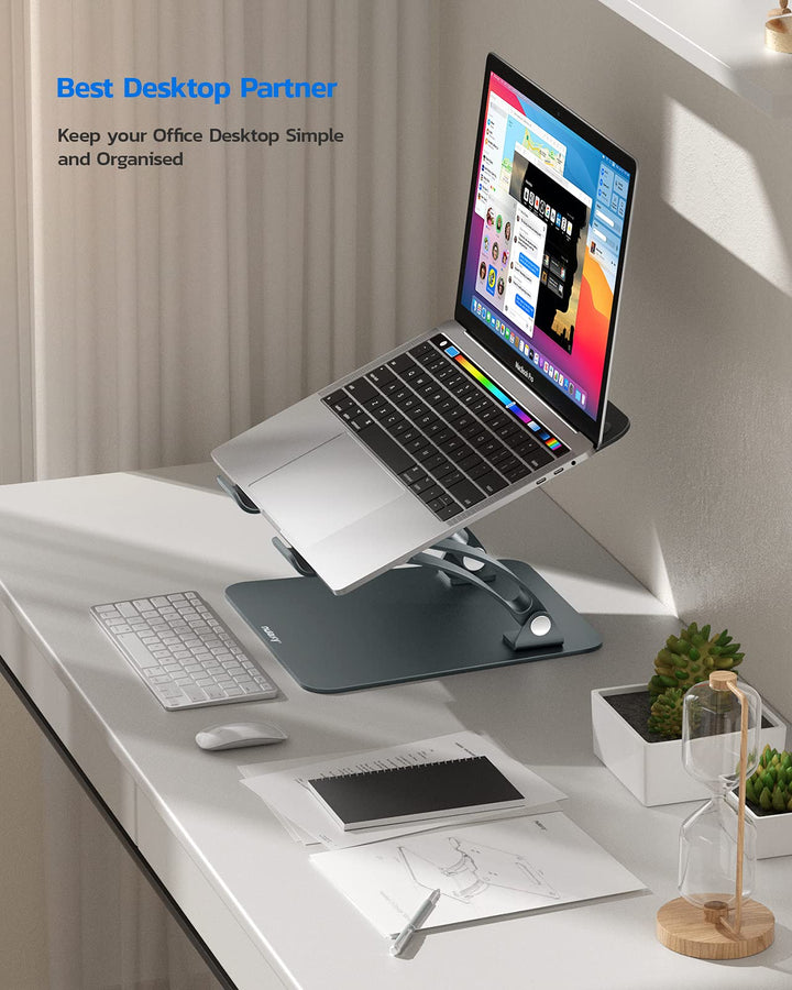 Nulaxy Fully Adjustable Laptop Stand for Desk, Dual Foldable Aluminum Computer Riser with Heat-Vent, Ergonomic Notebook Holder Portable Office Accessories Compatible with All 10-17 Laptops, Grey
