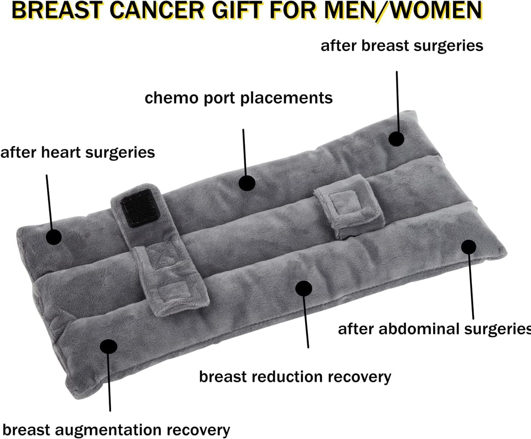 Seat Belt Pillow for Mastectomy Post-Surgery, Heart Surgery Recovery Support Cushion for Chest Chemo Port Pacemaker Bypass Hysterectomy Recovery Pillow (Gray)