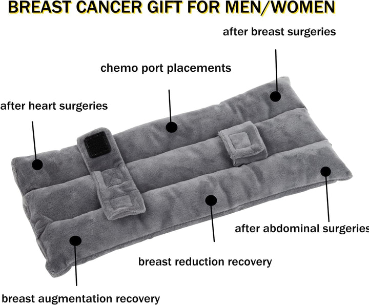 Seat Belt Pillow for Mastectomy Post-Surgery, Heart Surgery Recovery Support Cushion for Chest Chemo Port Pacemaker Bypass Hysterectomy Recovery Pillow (Gray)