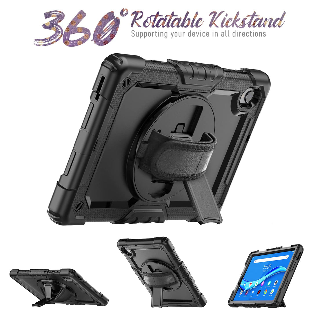 Case for Lenovo Tab M10 Plus 10.3 Inch/Tab K10, Protective with Screen Protector/Rotating Hand Strap, K10 M10 Plus Tablet Case 10.3 TB-X606F/TB-X606X/TB-X6C6F/TB-X6C6X, Black