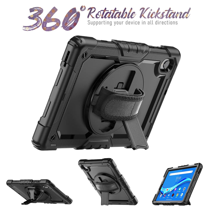 Case for Lenovo Tab M10 Plus 10.3 Inch/Tab K10, Protective with Screen Protector/Rotating Hand Strap, K10 M10 Plus Tablet Case 10.3 TB-X606F/TB-X606X/TB-X6C6F/TB-X6C6X, Black