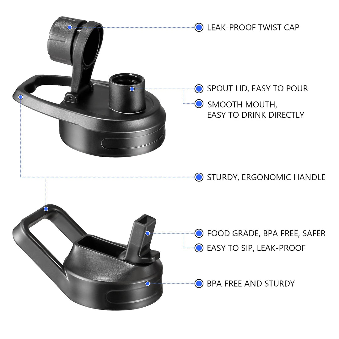 Half Gallon Insulated Water Bottle with Straw, 64 oz Stainless Steel Large Metal Water Bottle with Handle, Wide Mouth 1/2 Gallon Big Sports Water Bottle for Gym Workout Camping with Boot, Black