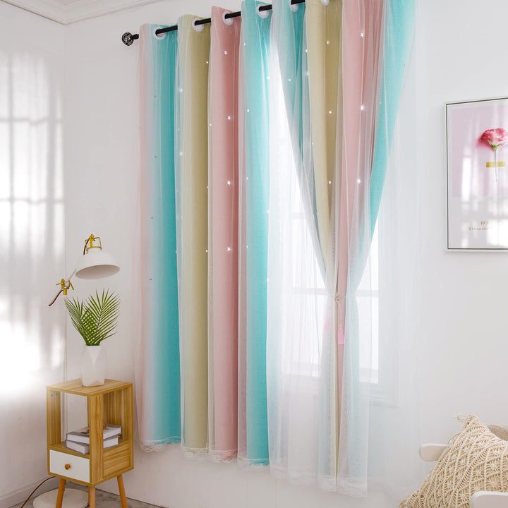 Curtains for Girls Bedroom Kids Curtains Rainbow Curtains Girls Curtains Star Curtains Princess Room Decor for Daughter Bedroom Window