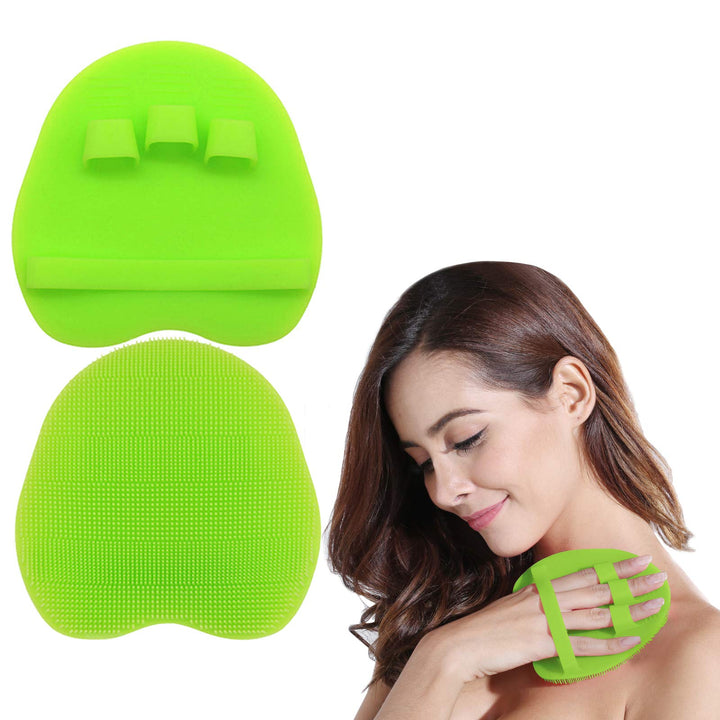 1 Pack Pure Silicone Food-grade Body Brush Shower Cleansing Scrubber Gentle Exfoliating Glove Soft Bristles (Blue)
