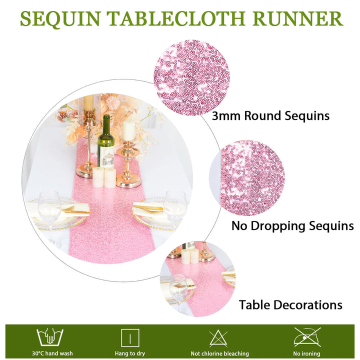 ShinyBeauty Pink Gold Sequin Table Runner 2 Pack 12x108