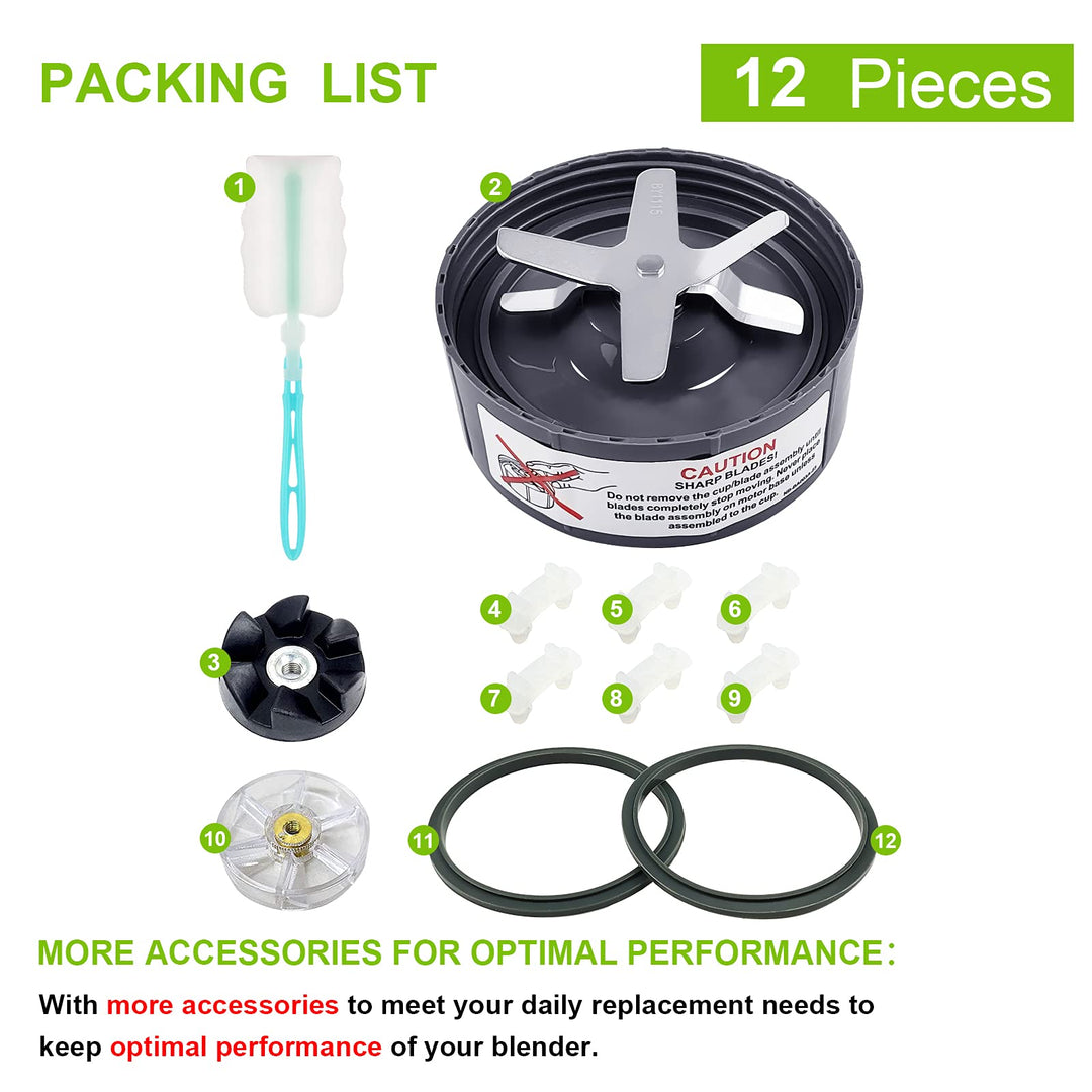 12 Pieces Blade Replacement Parts for NutriBullet Blender Extractor Cross Blade, Gear Rubber Gasket and Shock Pad Compatible with NutriBullet 600W &amp; Pro 900W series