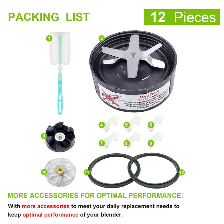 12 Pieces Blade Replacement Parts for NutriBullet Blender Extractor Cross Blade, Gear Rubber Gasket and Shock Pad Compatible with NutriBullet 600W &amp; Pro 900W series