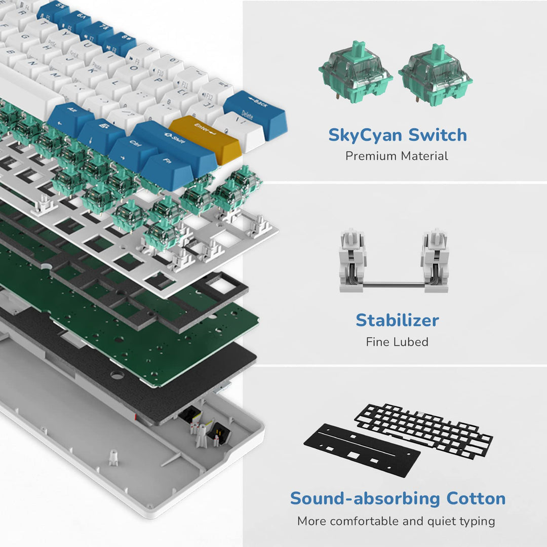 RK61 Plus Wireless Mechanical Keyboard, Bluetooth/2.4G/Wired RGB Gaming Keyboard, 60% Percent Hot Swappable Computer PC Keyboards with USB Hub, Silence Linear SkyCyan Switches