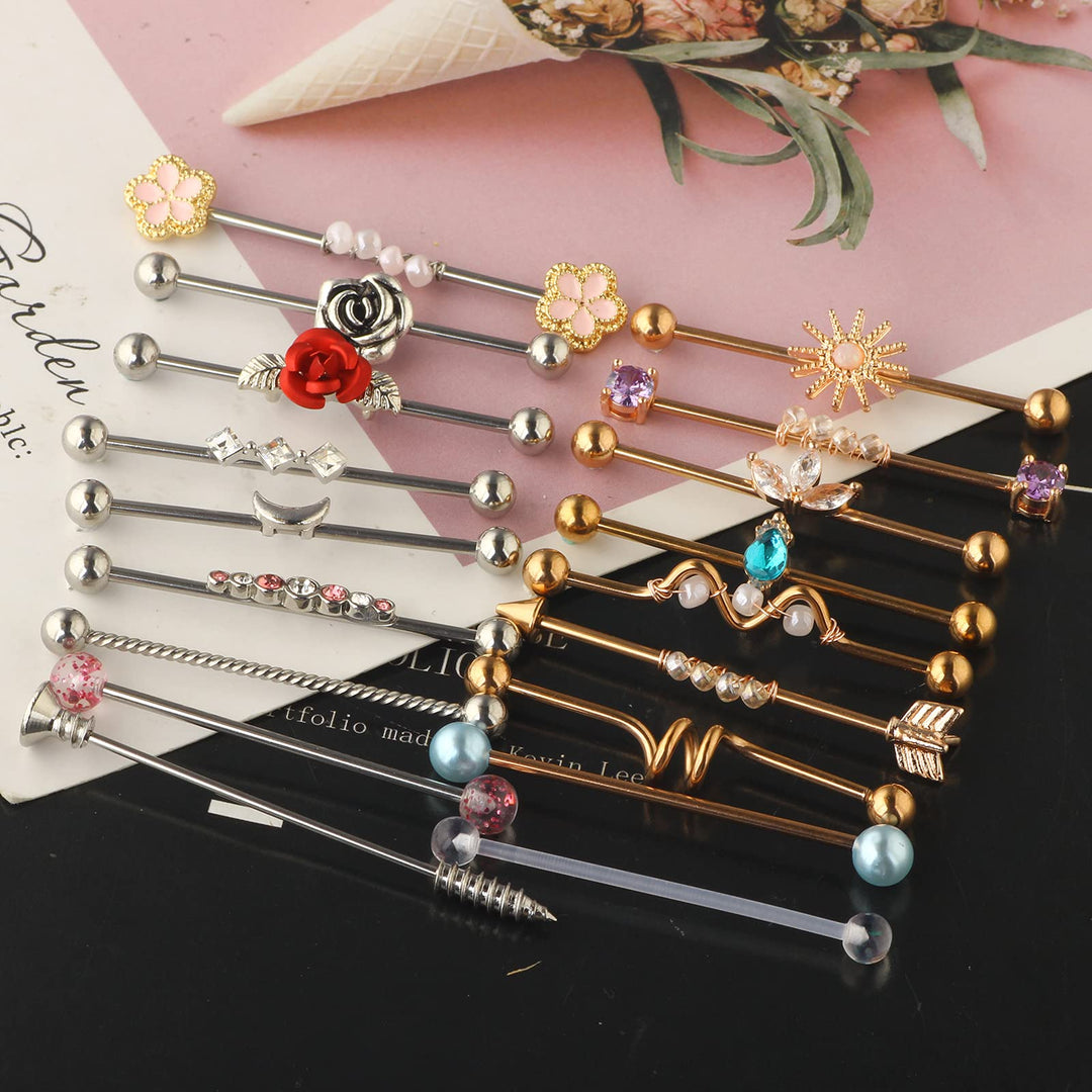 18pcs 14G Surgical Steel Rose Gold Industrial Piercings Barbell for Women Men Cartilage Industrial Earring Conch Industrial Bar Jewelry 1 1/2 Inch 38mm