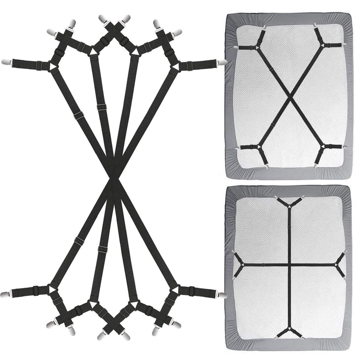 Bed Sheet Clip Straps - 2 Way Adjustable Crisscross Sheet Corner Holder Straps Gripper Elastic Sheet Band Mattress Straps Fasten Suspenders(2 Set/4Pcs, Black)
