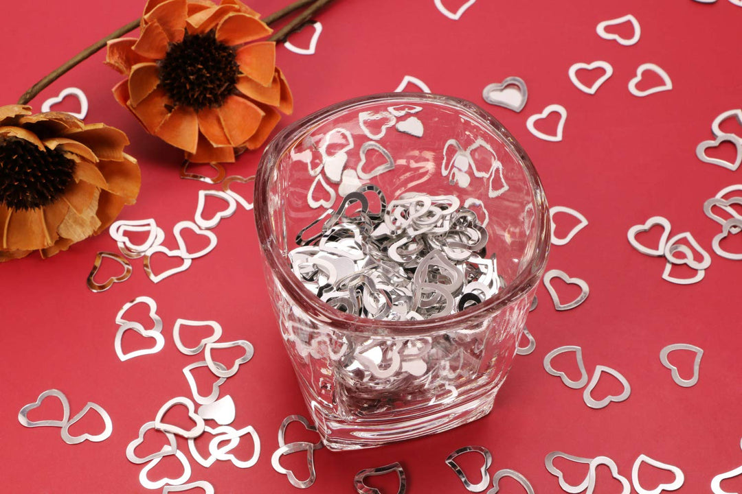 1200Pcs Love Heart Shaped Confetti, Table Wedding Decoration, Glitter Confetti for Wedding Party (Silver)