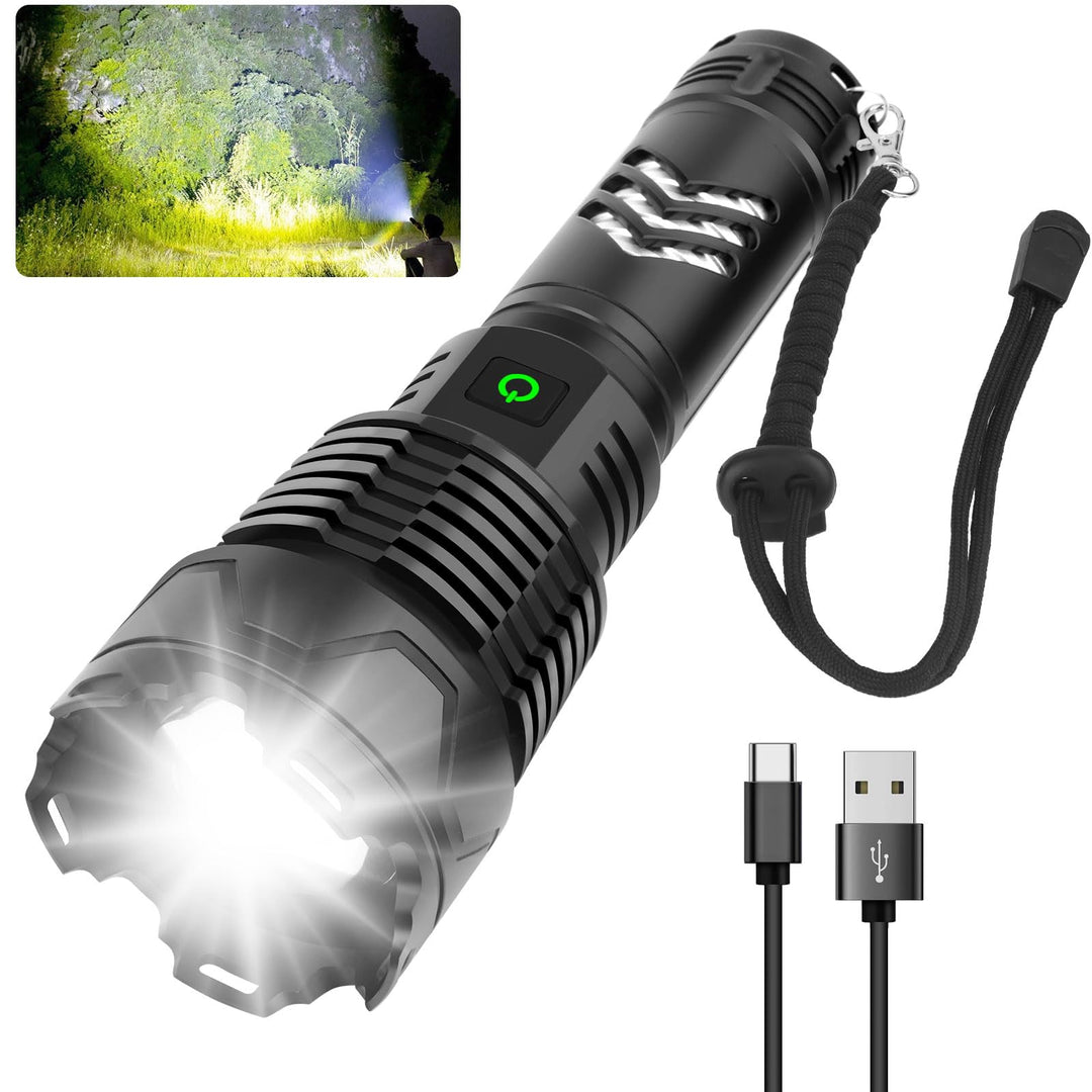 Rechargeable LED Flashlights High Lumens, 120000 Lumen Super Bright Powerful Flashlight, 5 Light Modes, Zoomable, IPX6 Waterproof Flashlights for Outdoor