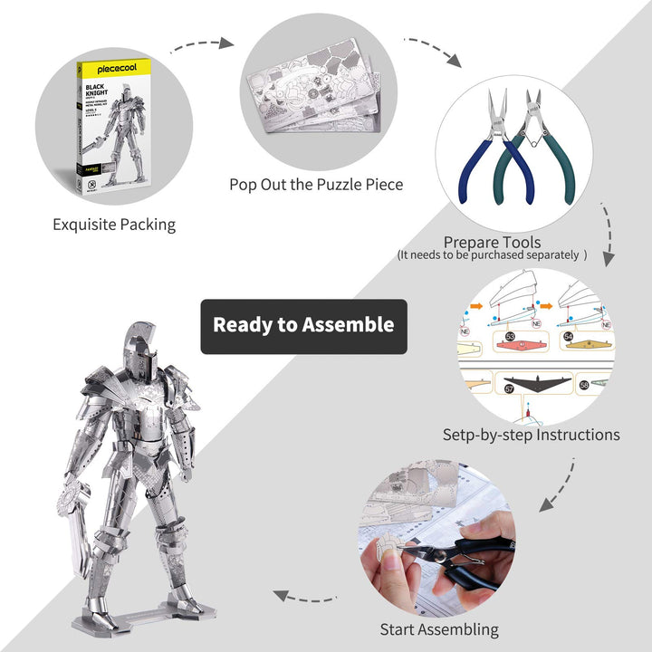 3D Metal Puzzles for Adults DIY Mecha Model Kits Building Blocks, Black Knight 3D Figure Model kit Brain Teaser Puzzle Fidget Toys Hobbies for Men, Great Birthday Gifts -125 Pcs