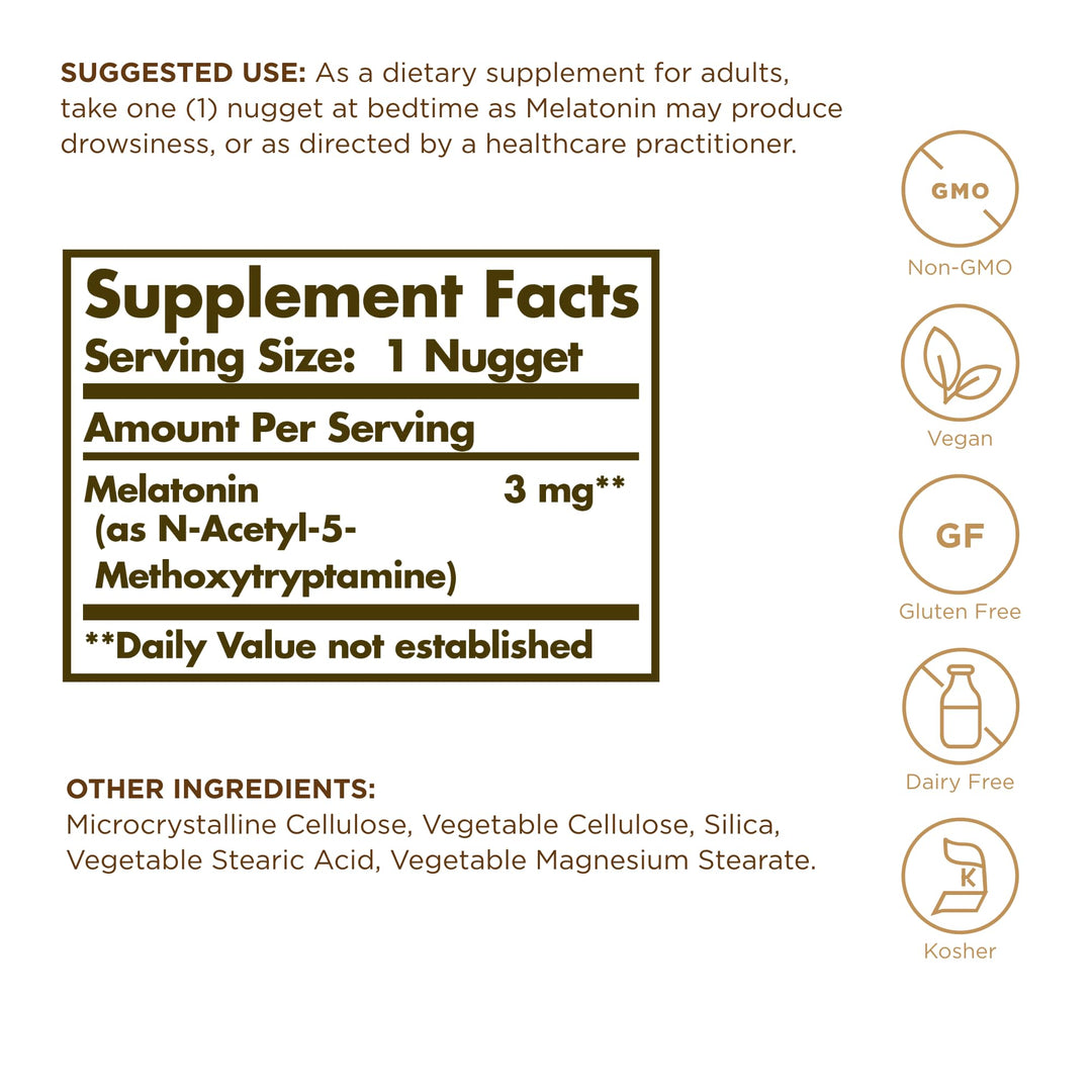 Solgar Melatonin 3 mg - 120 Nuggets - Helps Promote Rel