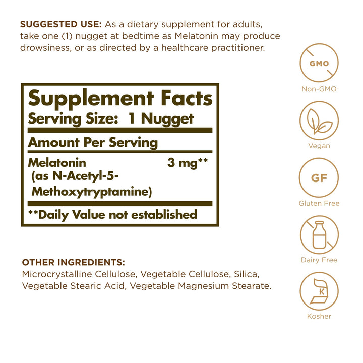 Solgar Melatonin 3 mg - 120 Nuggets - Helps Promote Rel