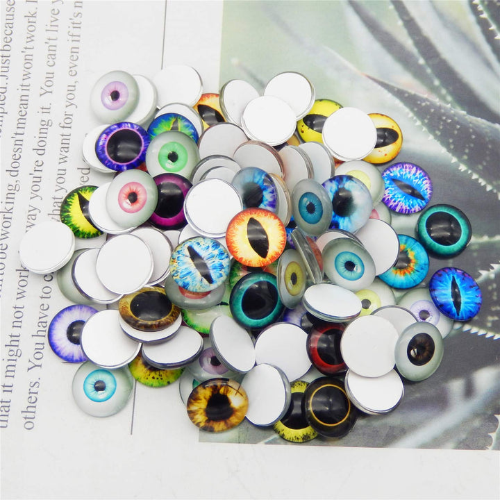 QAZ 90pcs(45pairs) 20mm Mixed Style Round Glass Dragon Eye Owl Cat Eyes Gem Cover Dome Cabochons for DIY Jewelry Making Doll Eyes Making